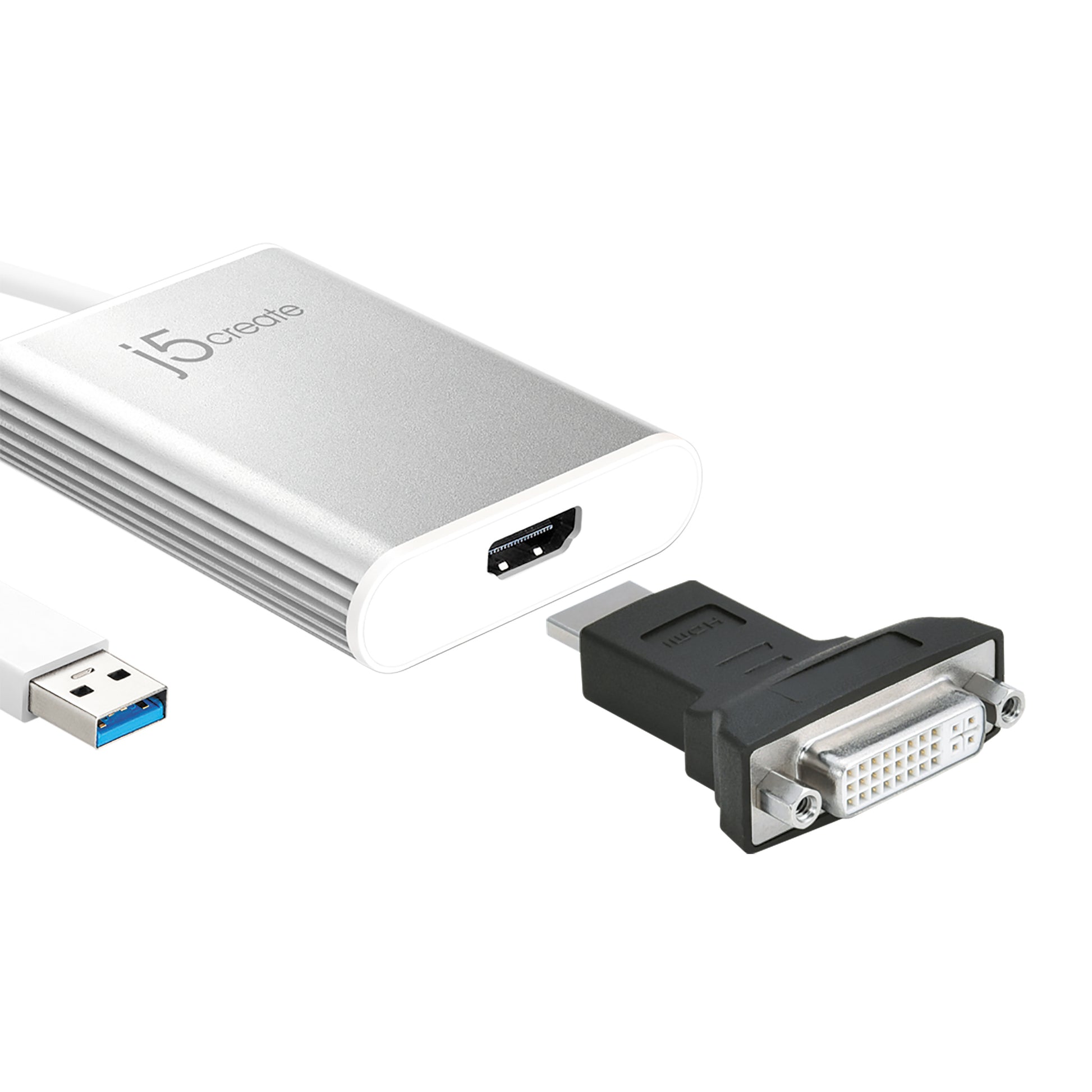 j5create JUA354-N Adapter USB-A zu HDMI – 4K (3840 × 2160) @ 30 Hz, USB 3.2 Gen 1 (5 Gbit/s), 0,08 m, Silber