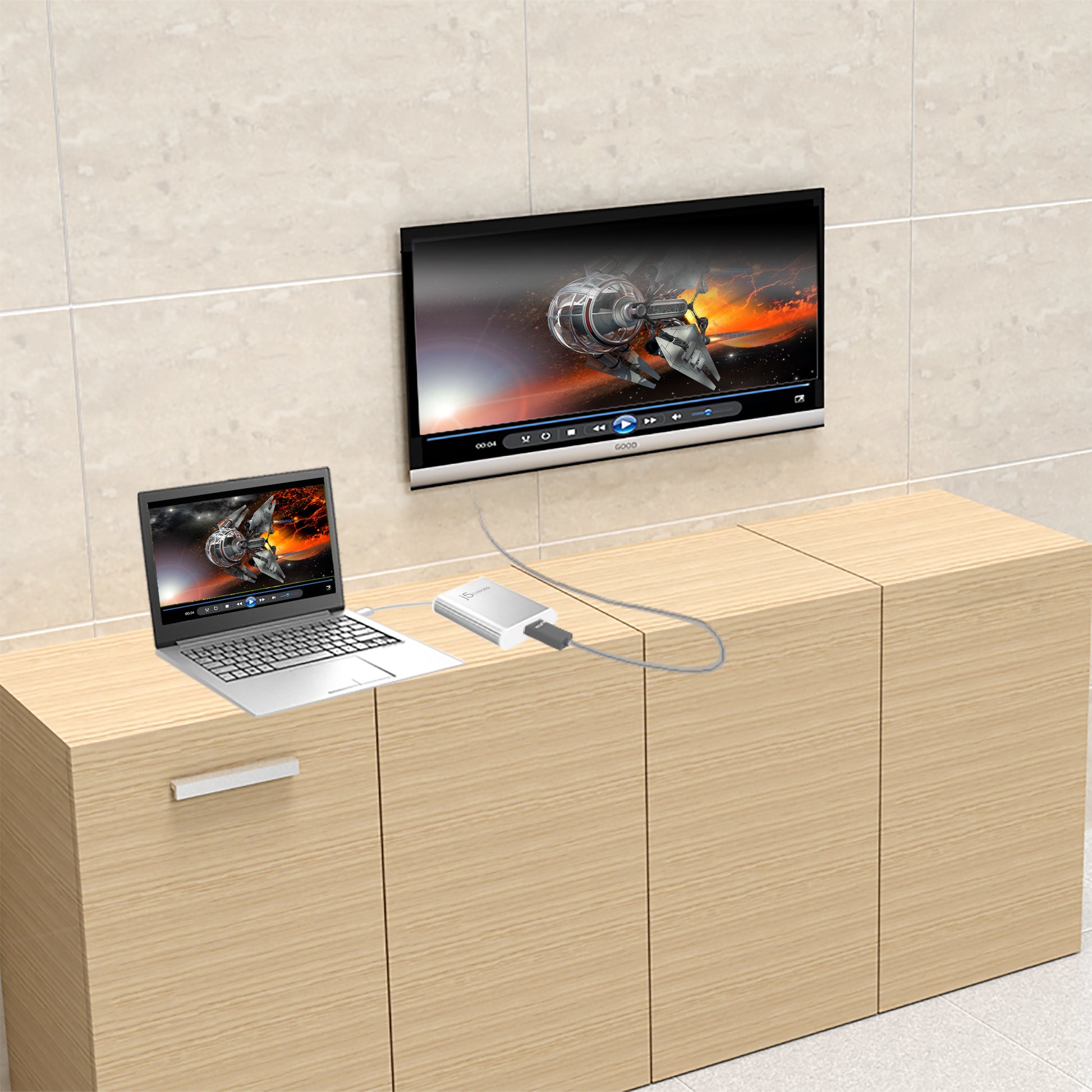 j5create JUA354-N Adapter USB-A zu HDMI – 4K (3840 × 2160) @ 30 Hz, USB 3.2 Gen 1 (5 Gbit/s), 0,08 m, Silber