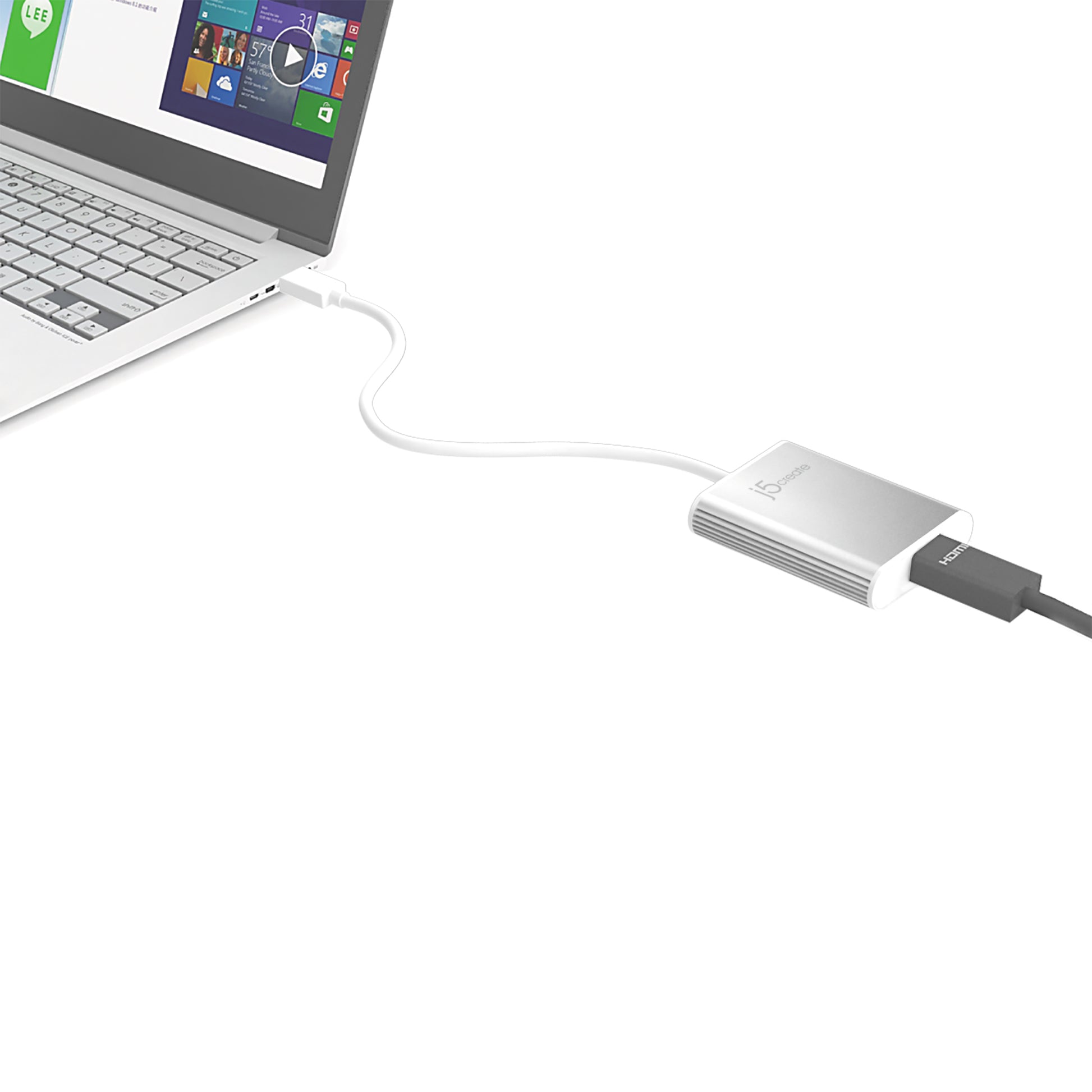 j5create JUA354-N Adapter USB-A zu HDMI – 4K (3840 × 2160) @ 30 Hz, USB 3.2 Gen 1 (5 Gbit/s), 0,08 m, Silber