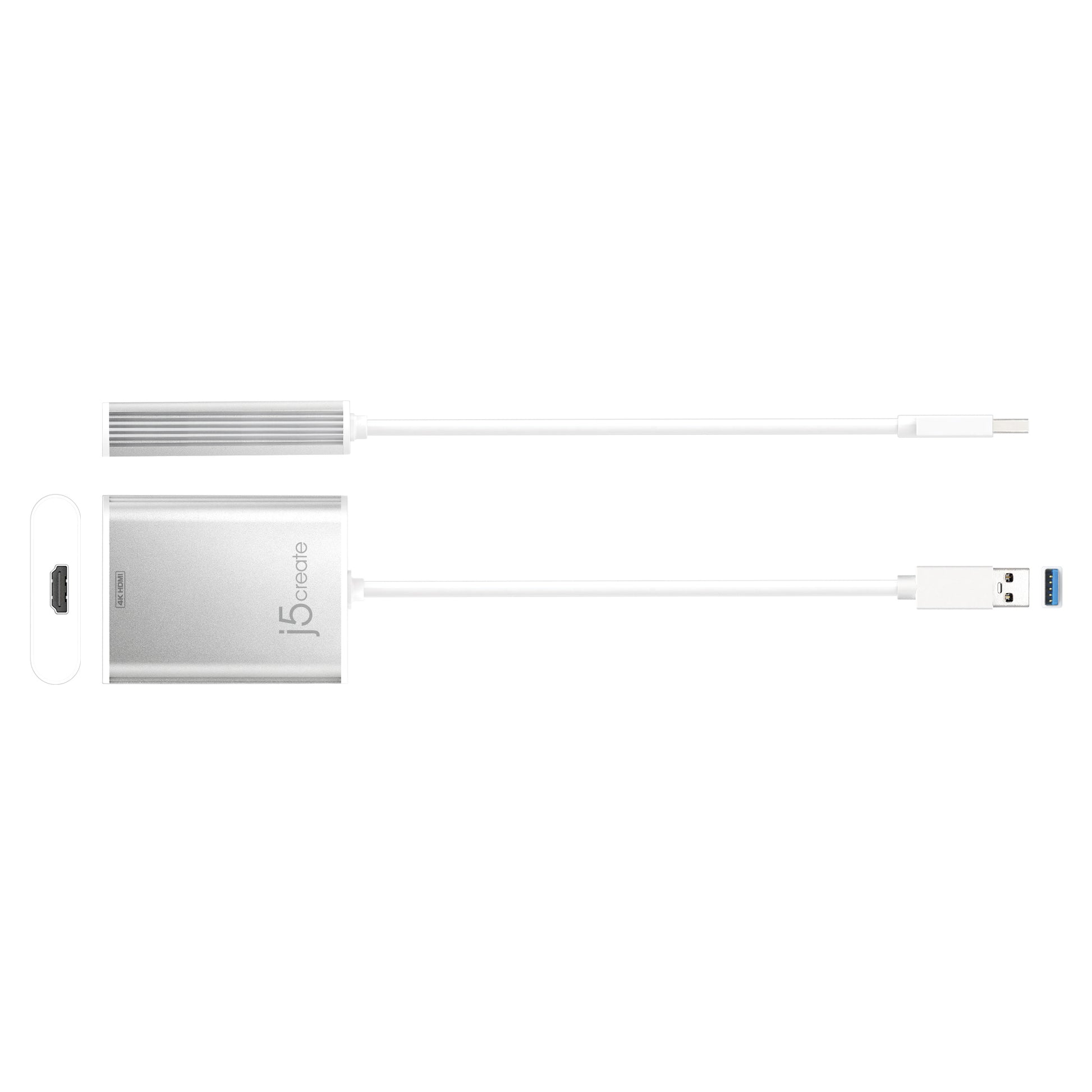 j5create JUA354-N Adapter USB-A zu HDMI – 4K (3840 × 2160) @ 30 Hz, USB 3.2 Gen 1 (5 Gbit/s), 0,08 m, Silber