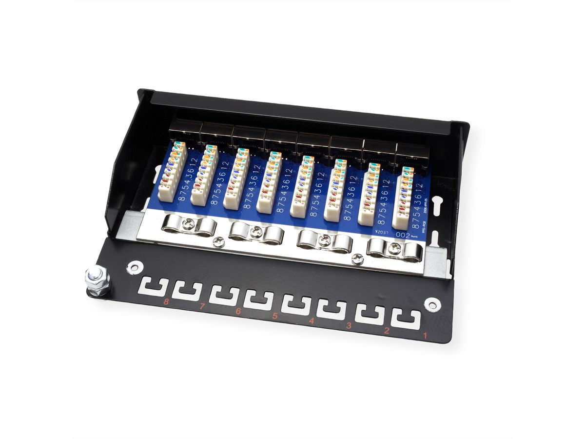 ROLINE Patchpanel Cat.5e – 8 Ports, geschirmt, 1U, Wandmontage, schwarz