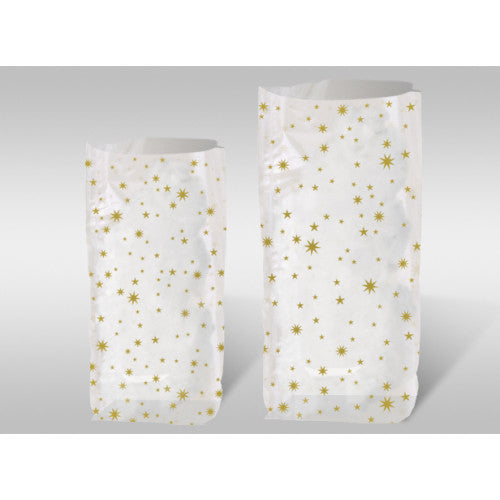 URSUS Weihnachts-Geschenktasche 'Sterne' – 9,5 × 9,5 × 16 cm, Polypropylen, Gold, Weiss, 6040000, 10 Stück