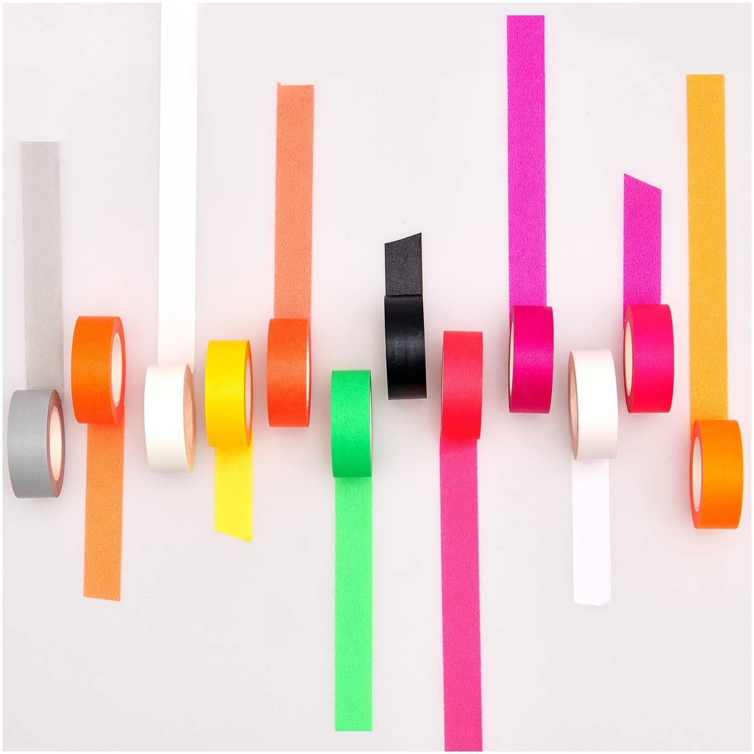 Rico Design Neon Washi Tape Set – 15 mm × 10 m, mehrfarbig, Papier, wiederablösbar, 4 Rollen