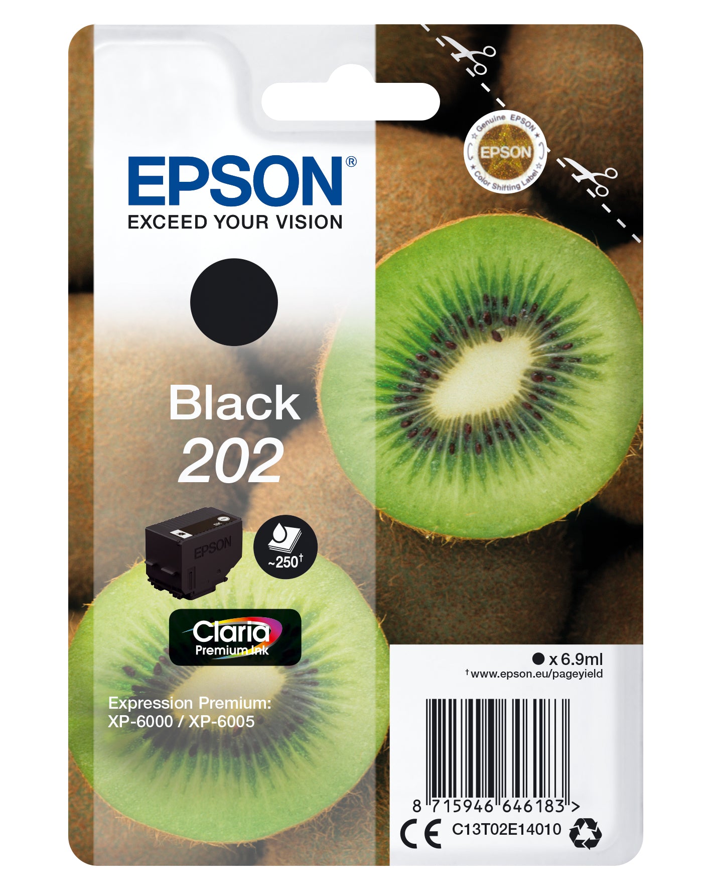 Epson 202 Schwarz Tintenpatrone (Original) – 250 Seiten – für Expression Premium XP-6000/XP-6005