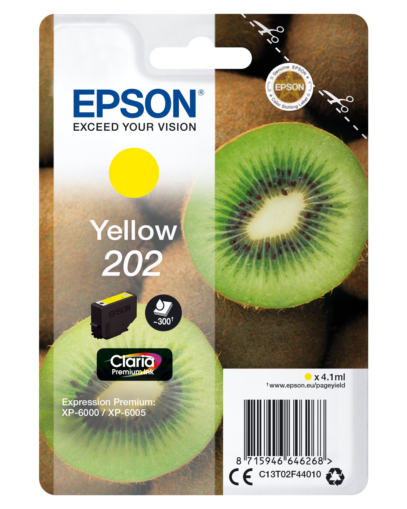 Epson 202 Gelb Tintenpatrone (Original) – 300 Seiten – für Expression Premium XP-6000/XP-6005 – C13T02F44010