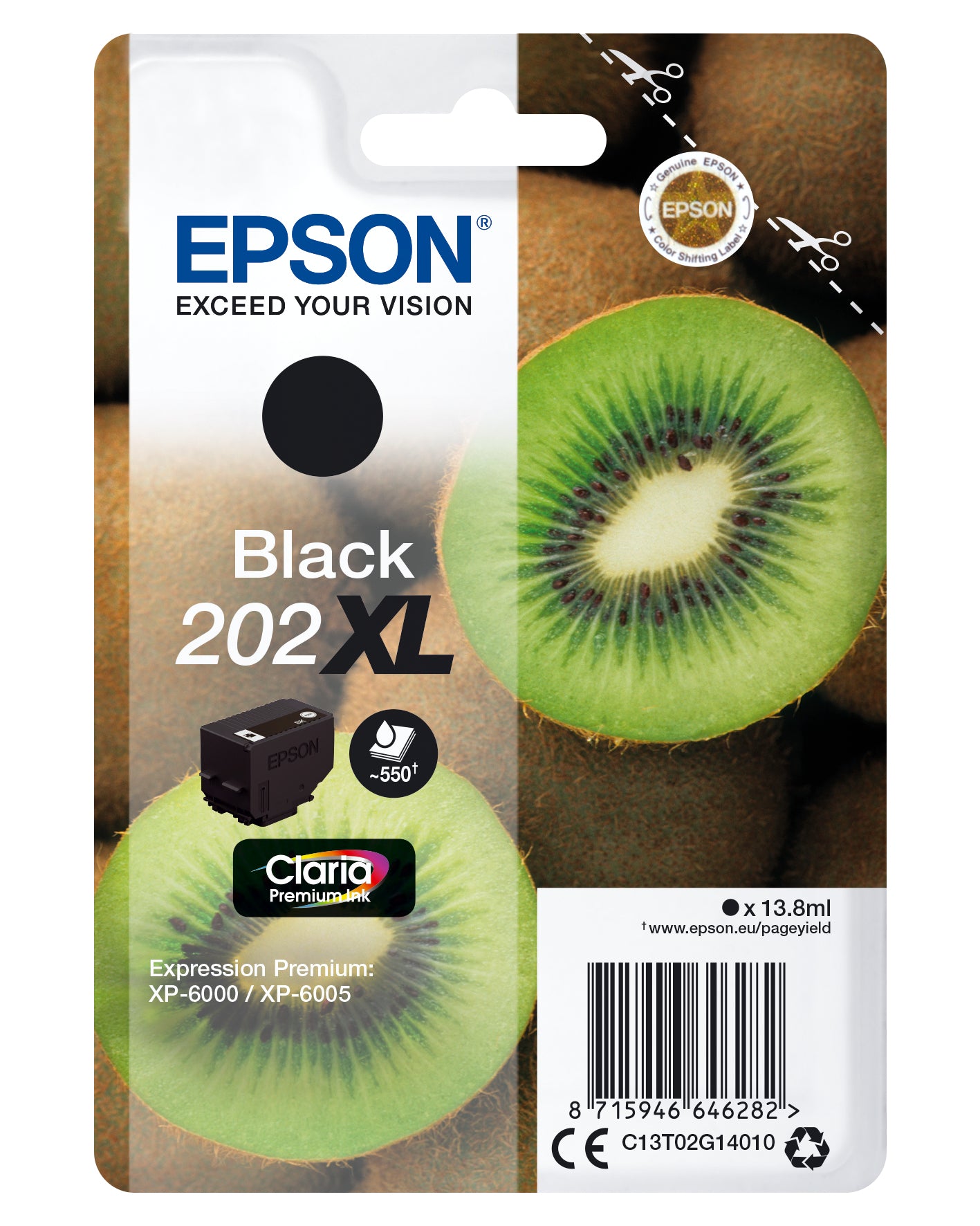 Epson 202XL Schwarz Tintenpatrone (Original) – 550 Seiten – für Expression Premium XP-6000/XP-6005