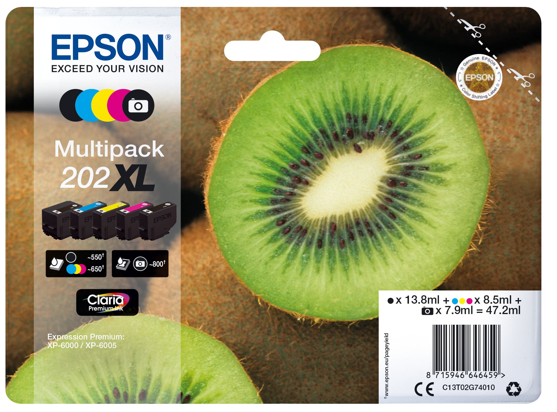 Epson 202XL Tintenpatronen-Multipack, Schwarz/Foto-Schwarz/Cyan/Magenta/Gelb (Original) – für 202XL