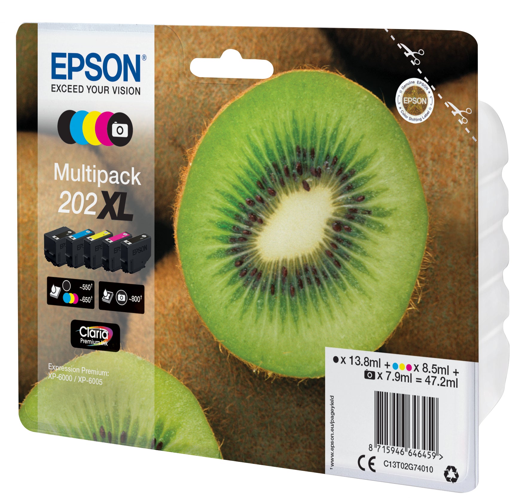 Epson 202XL Tintenpatronen-Multipack, Schwarz/Foto-Schwarz/Cyan/Magenta/Gelb (Original) – für 202XL