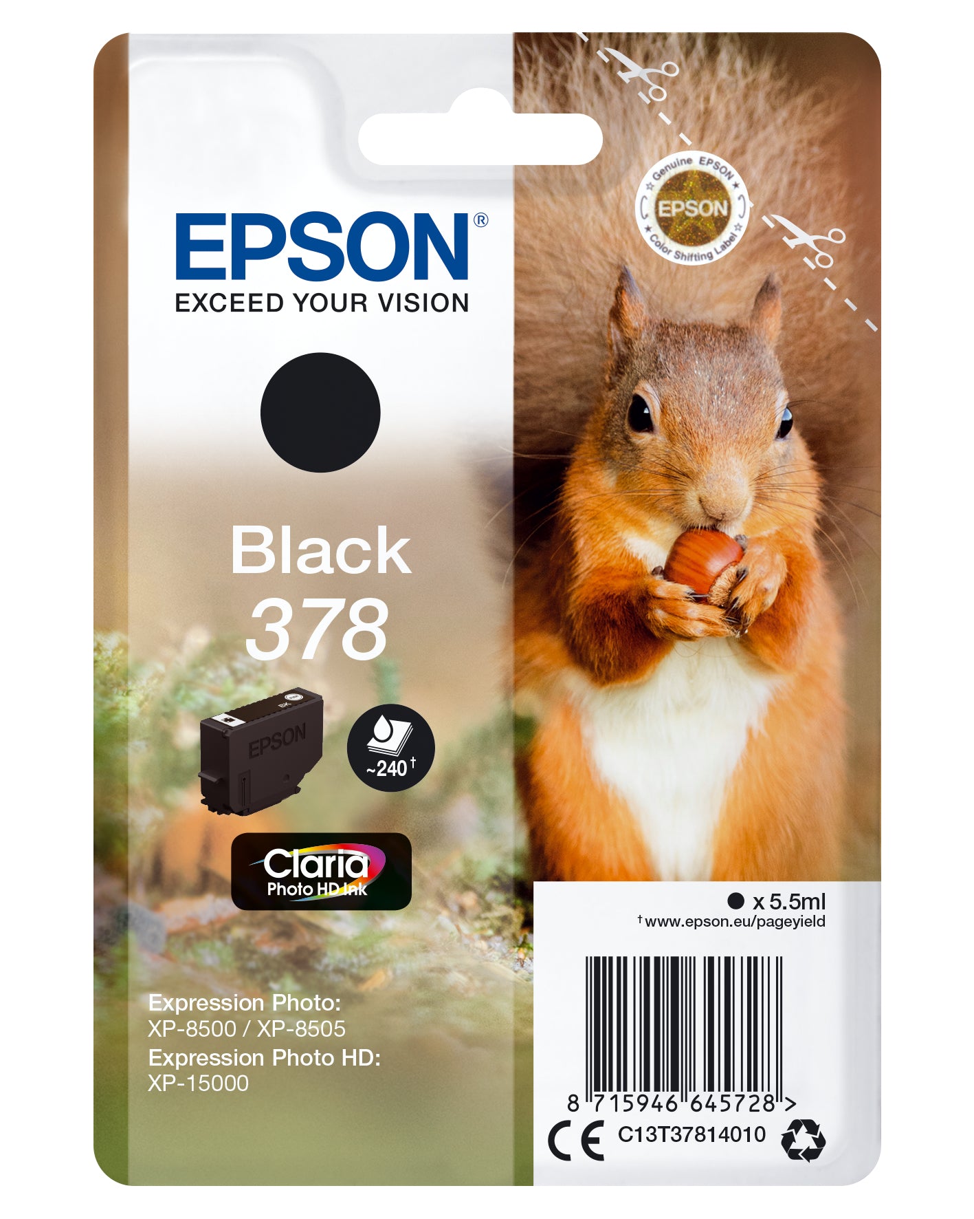Epson 378 Schwarz Tintenpatrone (Original) – 240 Seiten – für Expression Photo XP-8500/HD XP-15000