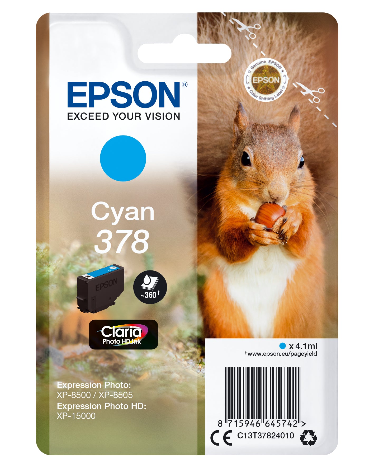 Epson 378 Cyan Tintenpatrone (Original) – 360 Seiten – für Expression Photo XP-8500/HD XP-15000