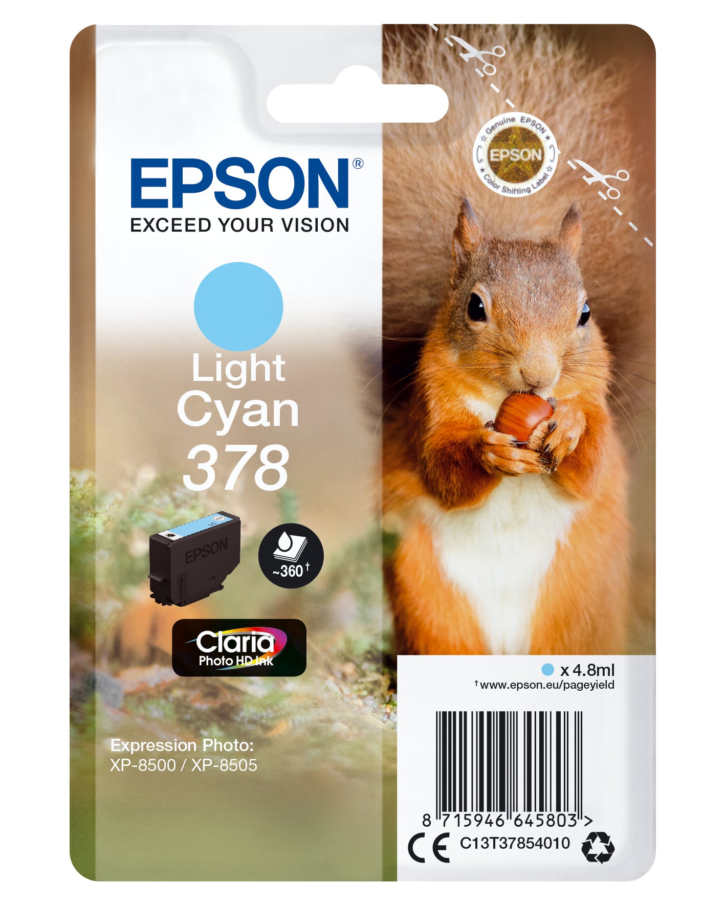 Epson 378 Cyan Tintenpatrone (Original) – 360 Seiten – für Epson Expression Photo XP-8500/XP-15000