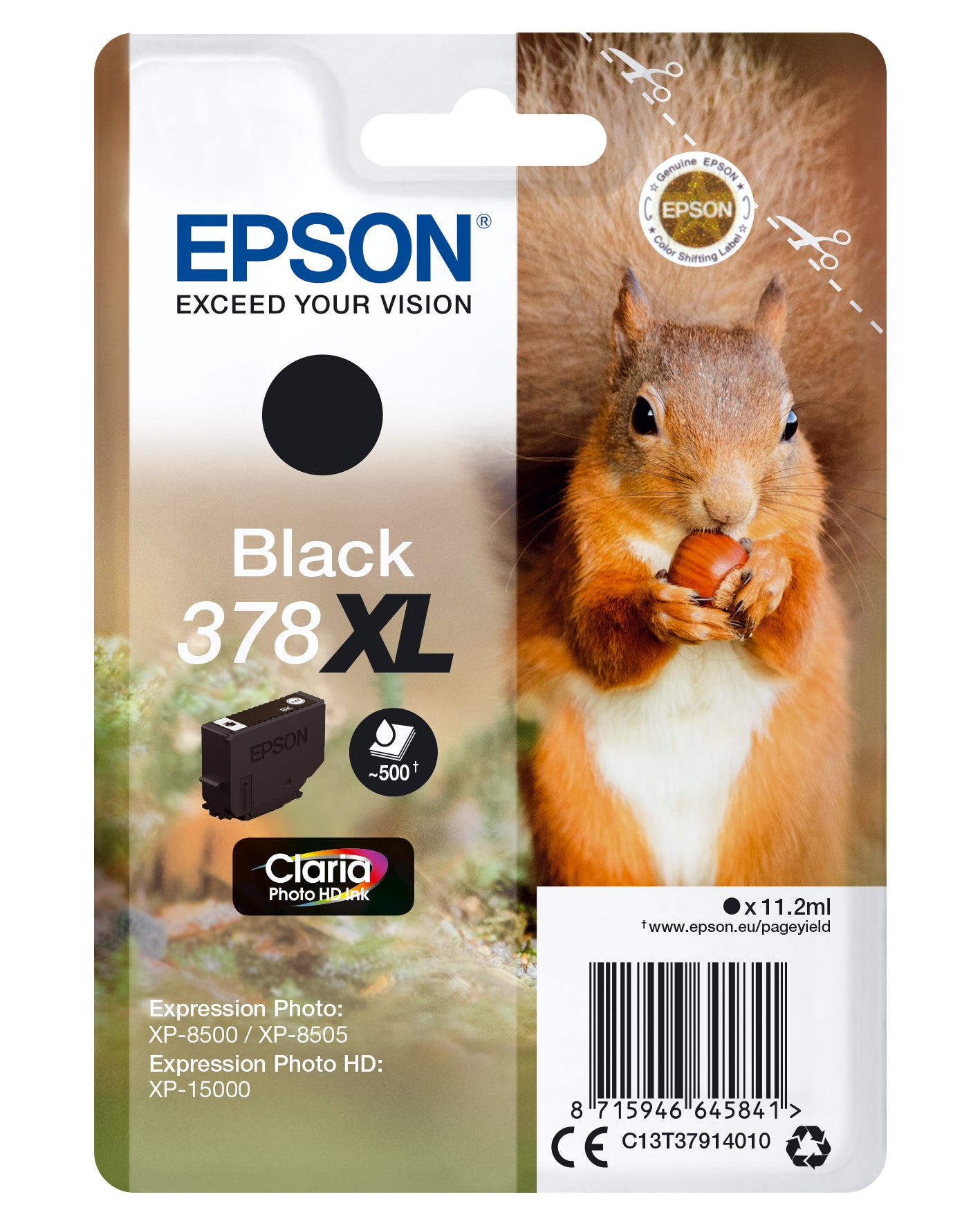 Epson Tintenpatrone 378XL, Schwarz, XL, 500 Seiten – für Tintenstrahldrucker