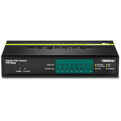 TRENDnet TPE-TG82g – Unmanaged Switch – 8× 1G, PoE+, PoE-Budget 61 W, Desktop