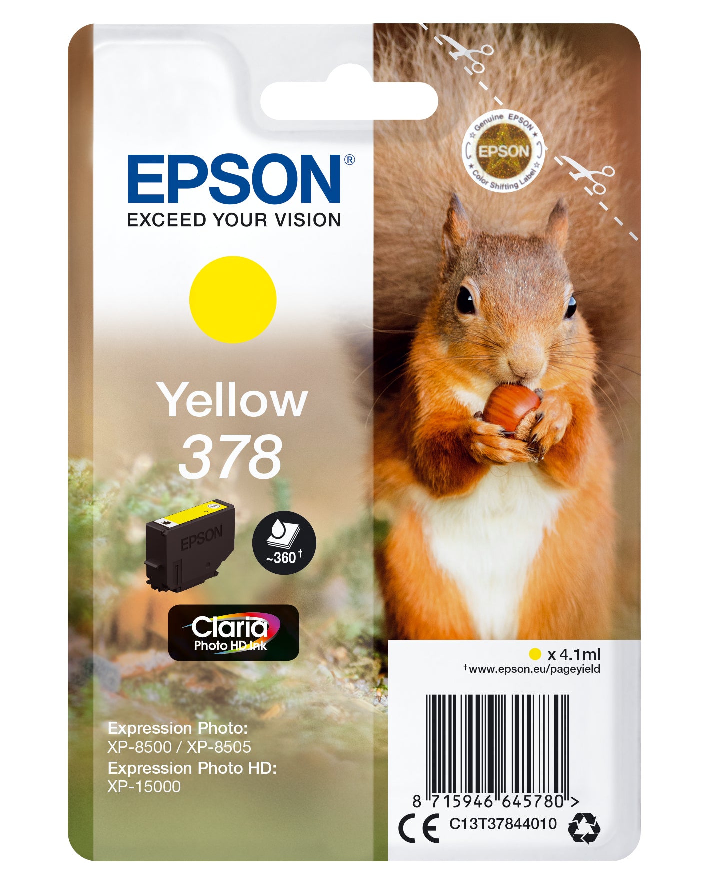 Epson 378 Gelbe Tintenpatrone (Original) – 360 Seiten – für Expression Photo XP-8500/HD XP-15000