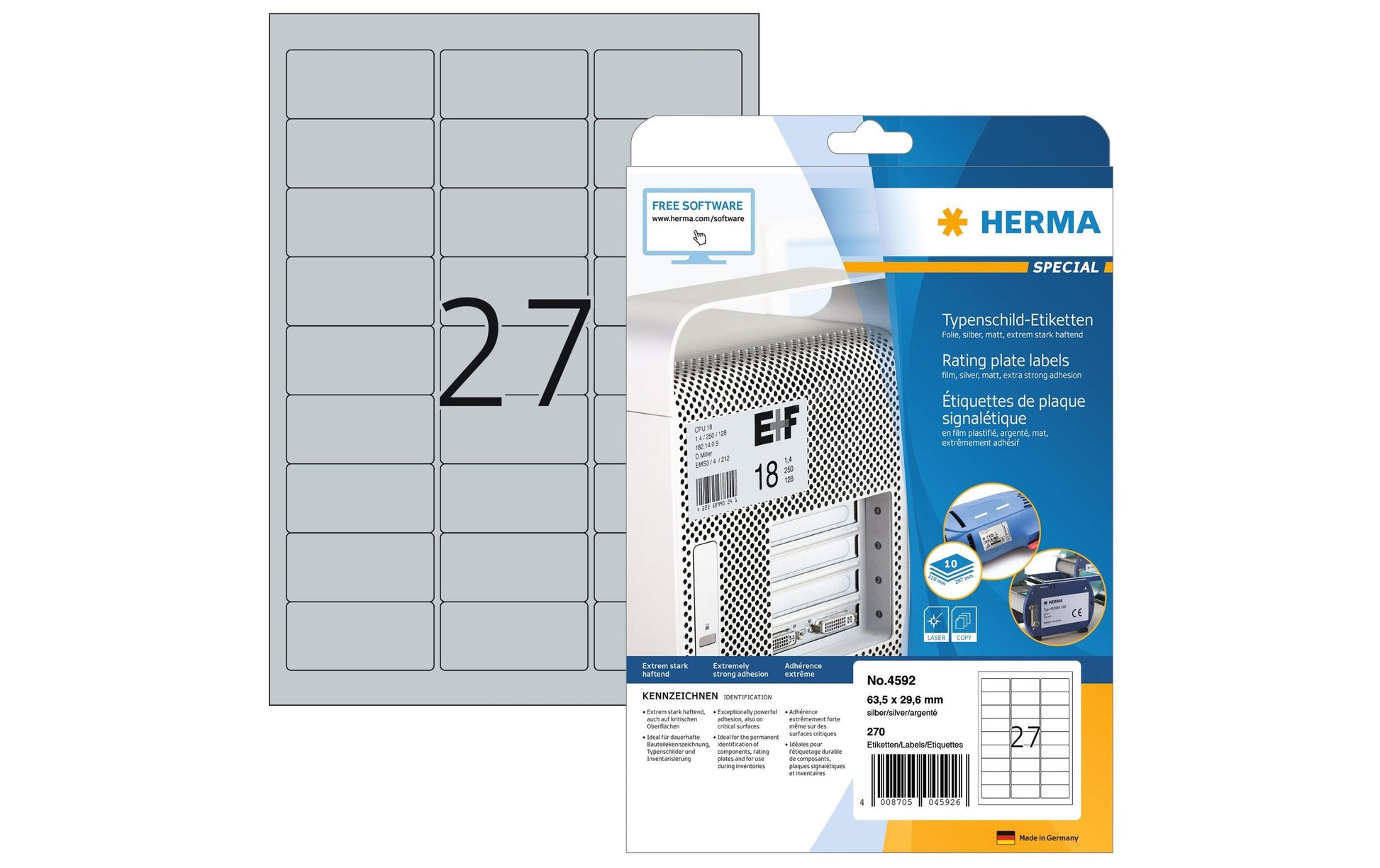 HERMA Schuletiketten – Silber, abgerundete Ecken