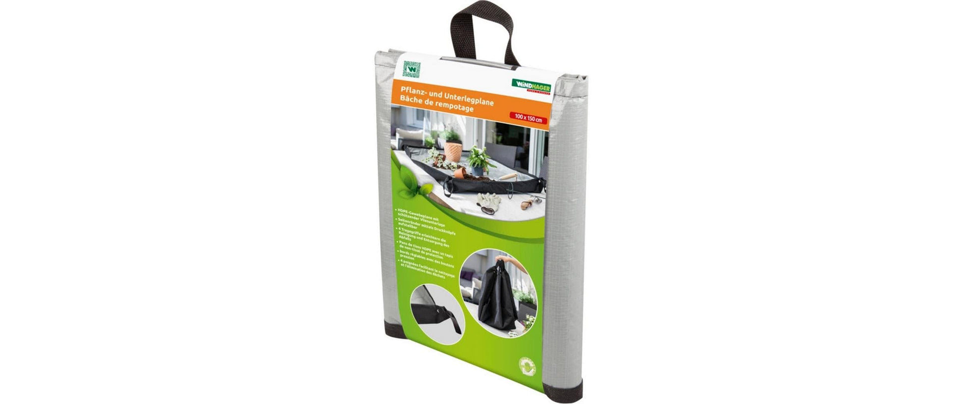 Windhager Pflanz- und Unterlegplane – 1,5 m × 1 m, Fleece/HDPE, Schwarz/Grau