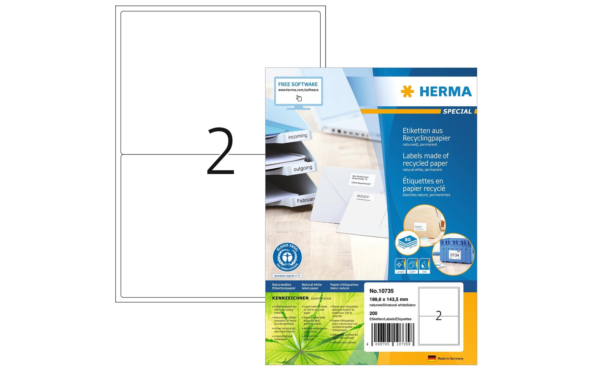HERMA Drucketiketten, 200 mm × 143 mm, weiss, Papier, permanent, 160 Stück