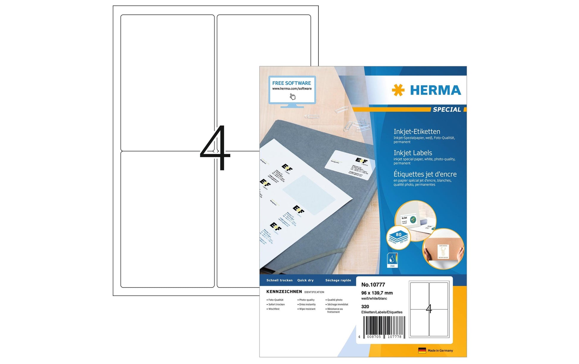 HERMA Adress-Etikett – A4, 4 Etiketten pro Blatt