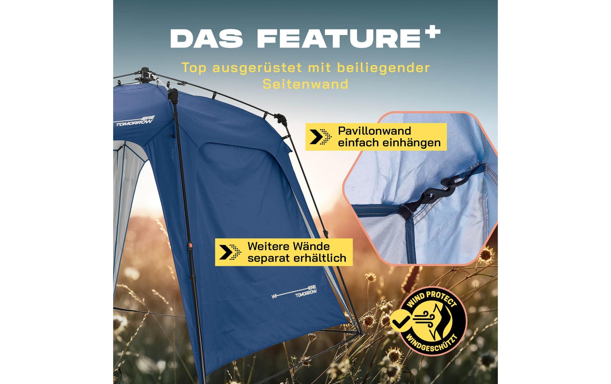 Where Tomorrow – Pop-up Pavillon – Wasserfest, UV-Schutz – 250×190×250 cm – Blau – Polyester