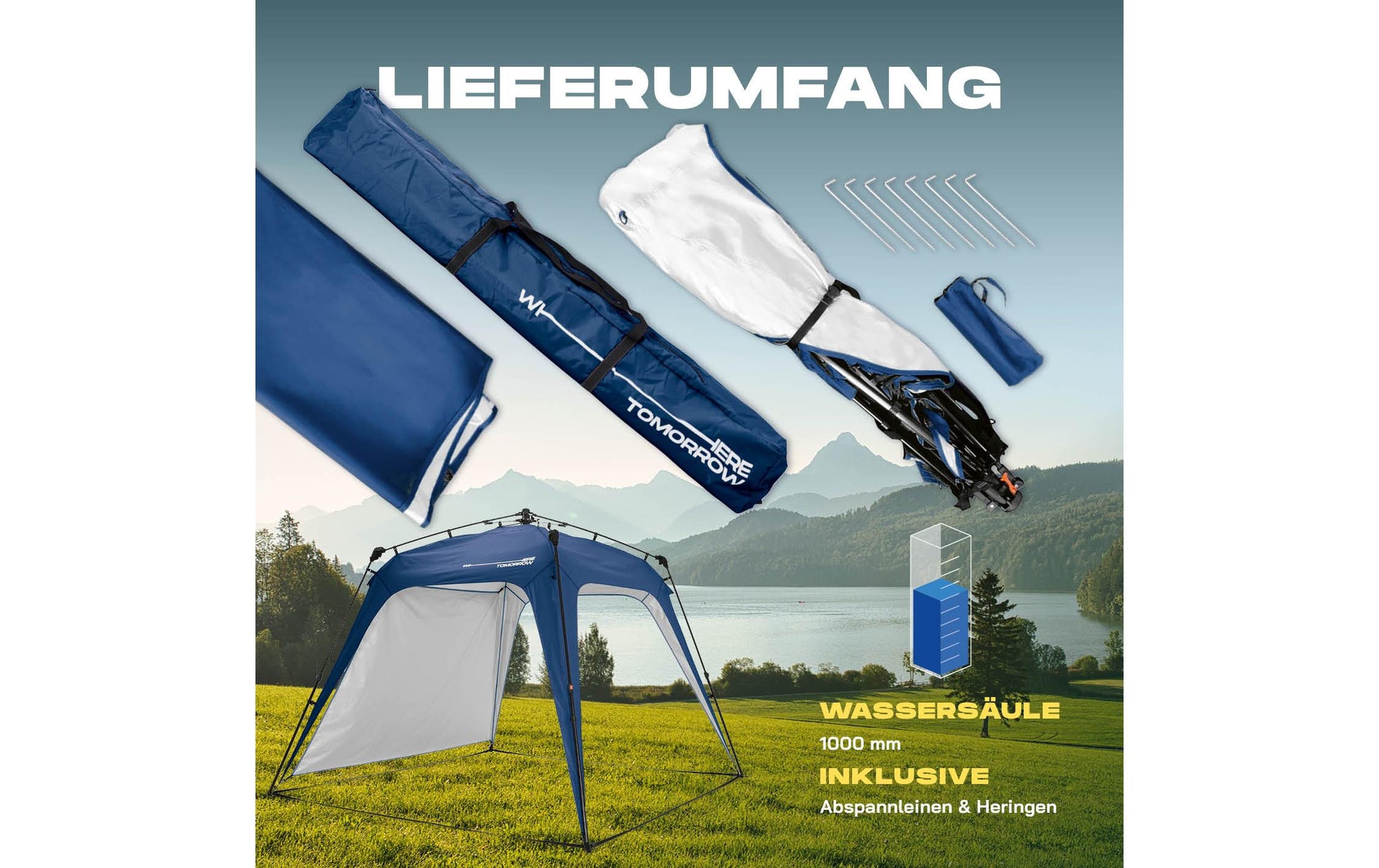 Where Tomorrow – Pop-up Pavillon – Wasserfest, UV-Schutz – 250×190×250 cm – Blau – Polyester