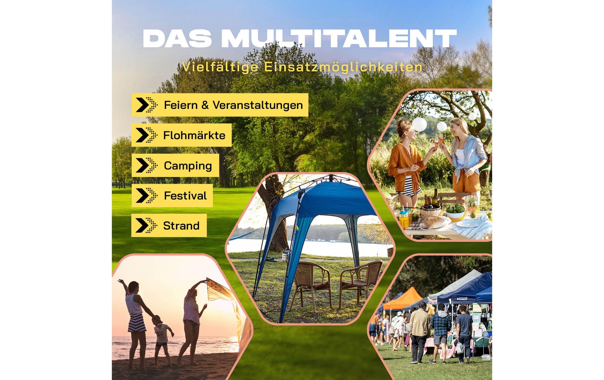 Where Tomorrow – Pop-up Pavillon – Wasserfest, UV-Schutz – 250×190×250 cm – Blau – Polyester