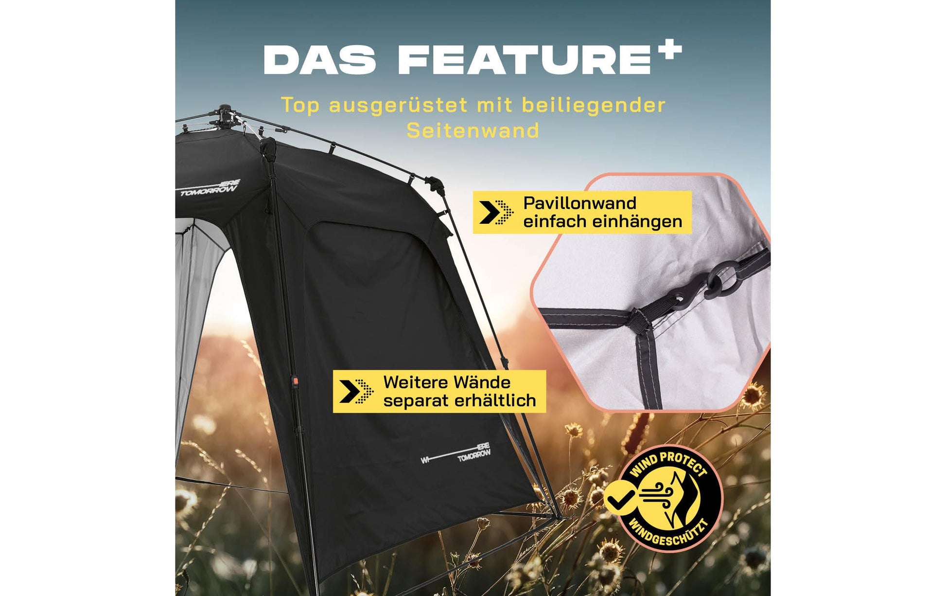 Where Tomorrow Pop-up Pavillon – Schwarz – 250 × 250 × 190 cm – Polyester – für Aussenbereich
