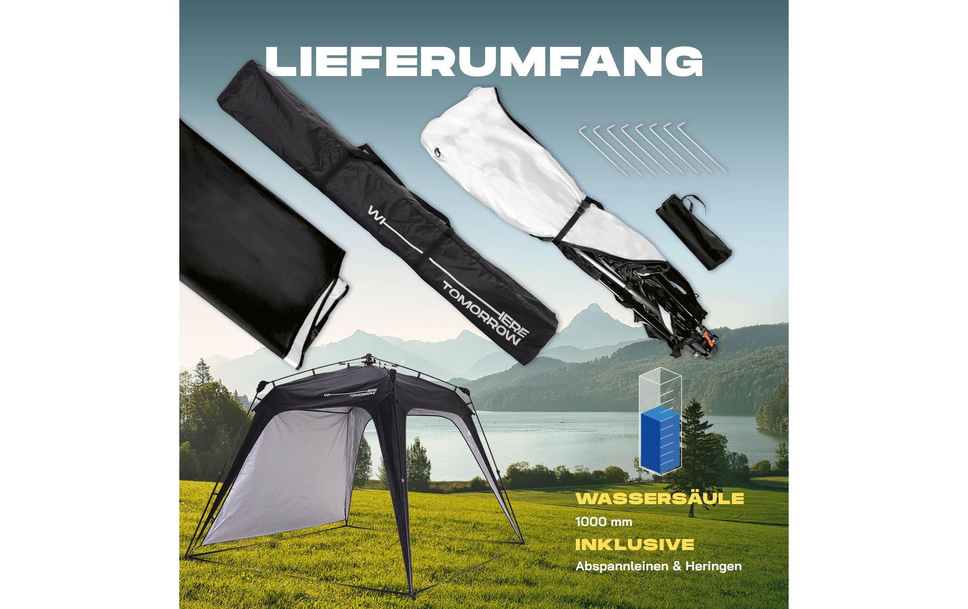 Where Tomorrow Pop-up Pavillon – Schwarz – 250 × 250 × 190 cm – Polyester – für Aussenbereich