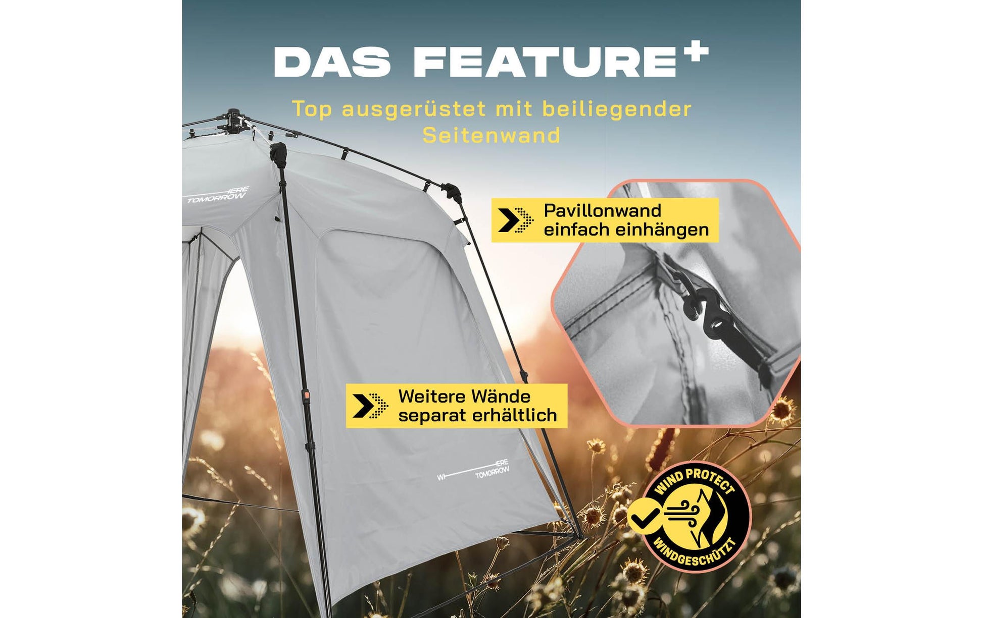 Where Tomorrow – Pop Up Pavillon – Wasserfest, UV-Schutz – 250 × 190 × 250 cm – Hellgrau – Polyester