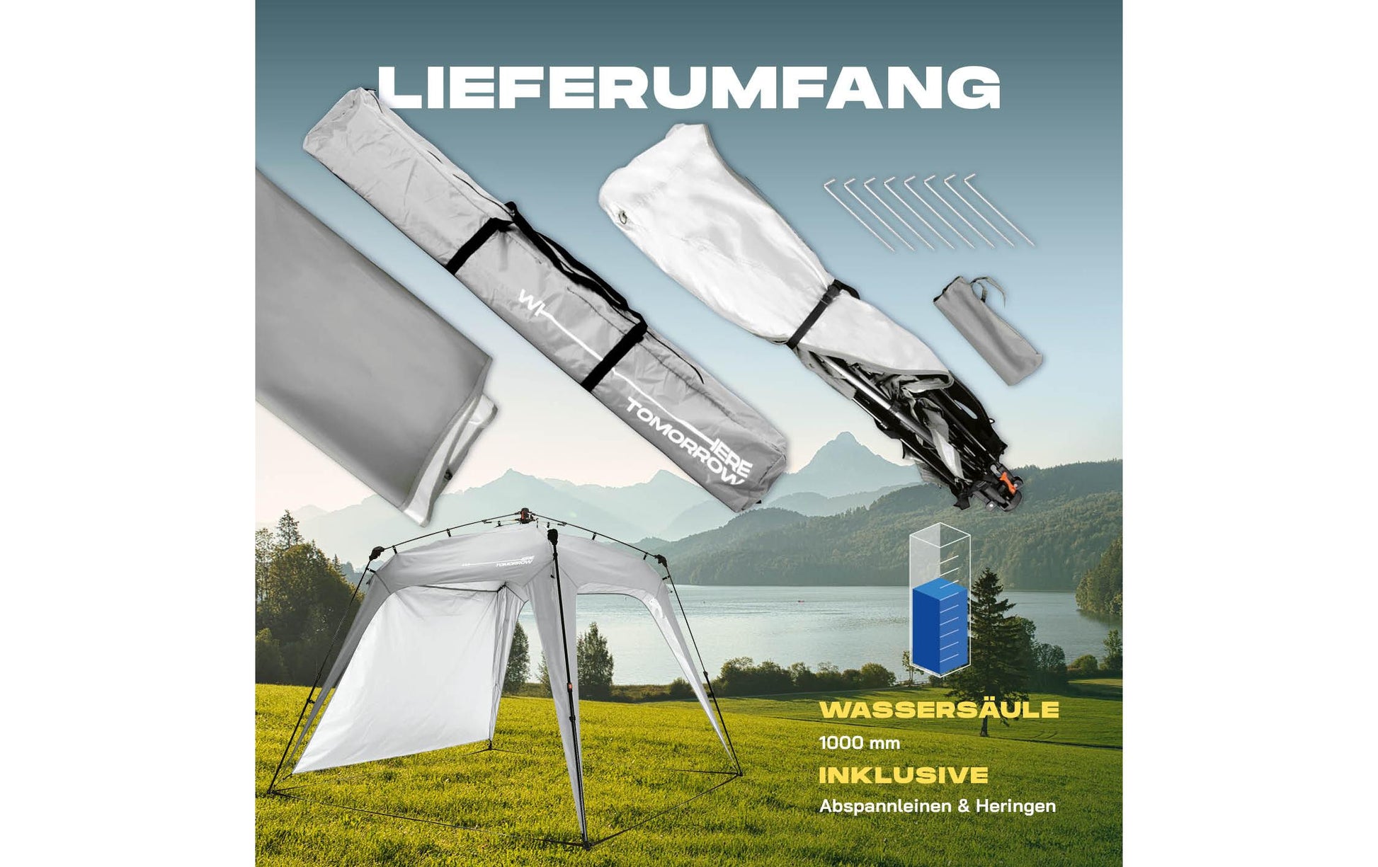 Where Tomorrow – Pop Up Pavillon – Wasserfest, UV-Schutz – 250 × 190 × 250 cm – Hellgrau – Polyester