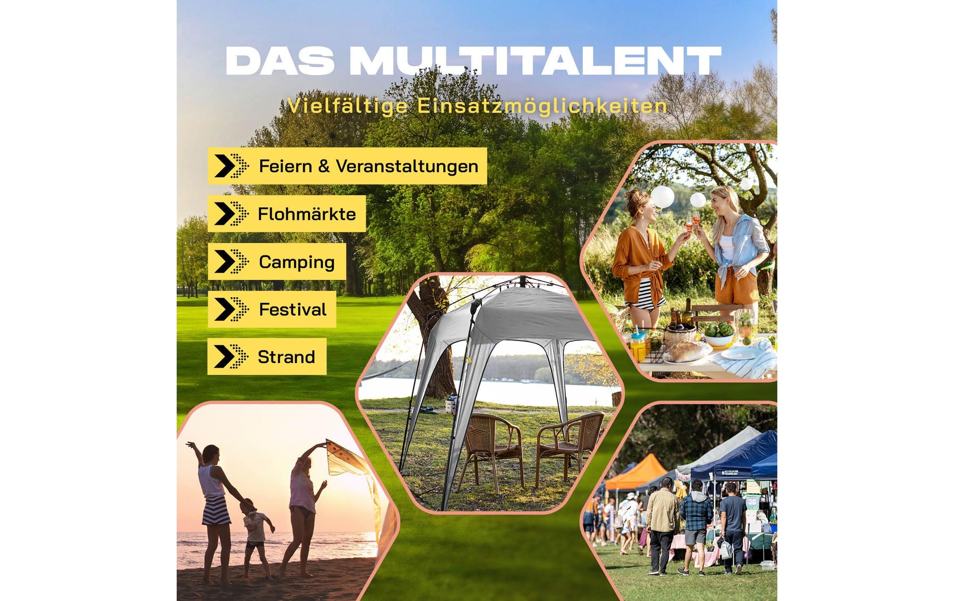 Where Tomorrow – Pop Up Pavillon – Wasserfest, UV-Schutz – 250 × 190 × 250 cm – Hellgrau – Polyester