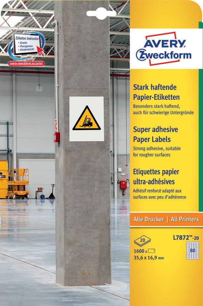 AVERY Zweckform – Druckeretiketten, 36 mm × 17 mm, weiss, stark haftend, für Inkjet- und Laserdrucker