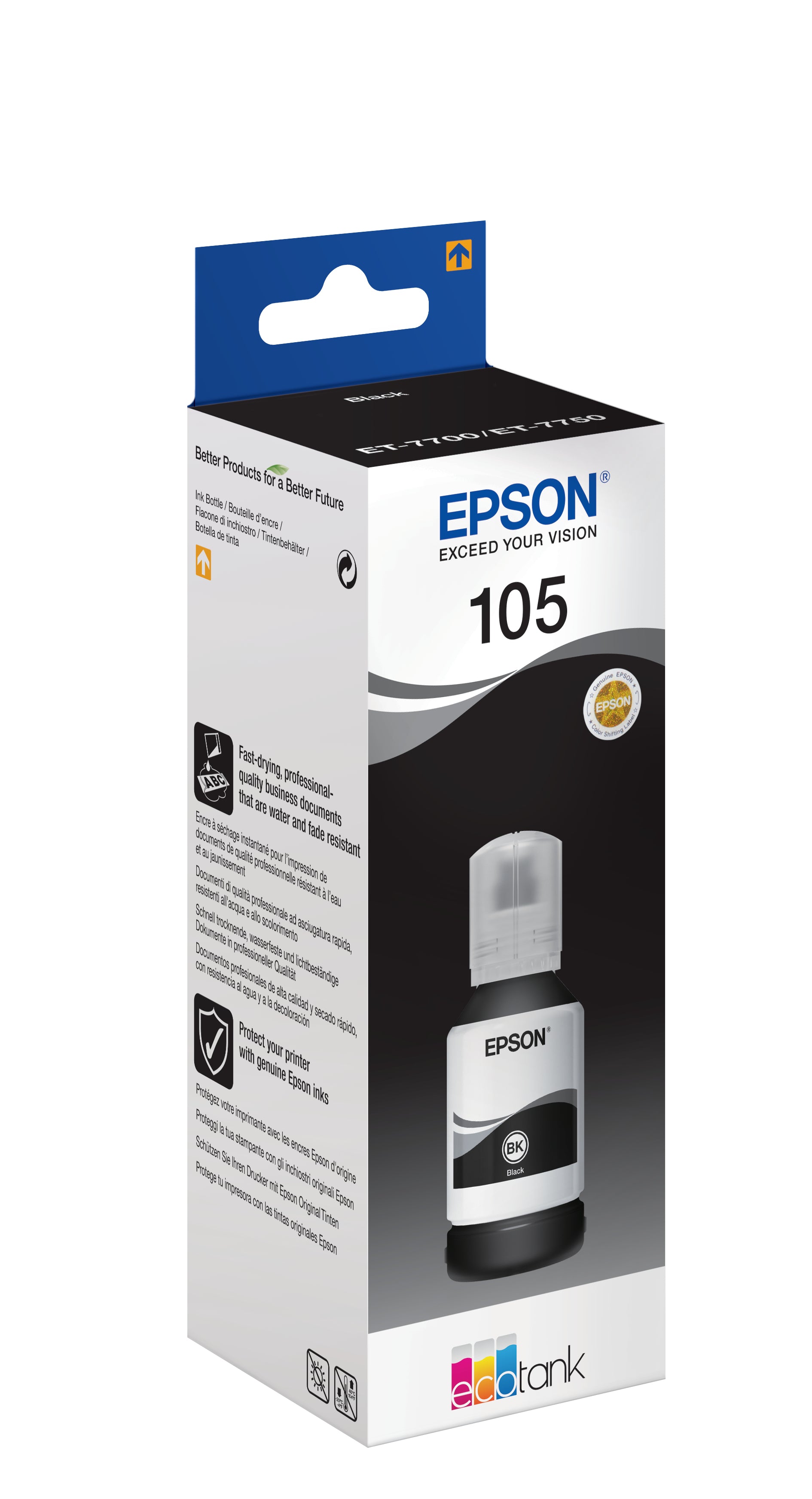 Epson 105 Schwarz Tintenpatrone (Original) – 8'000 Seiten – für Epson EcoTank ET-7700/ET-7750 – C13T00Q140