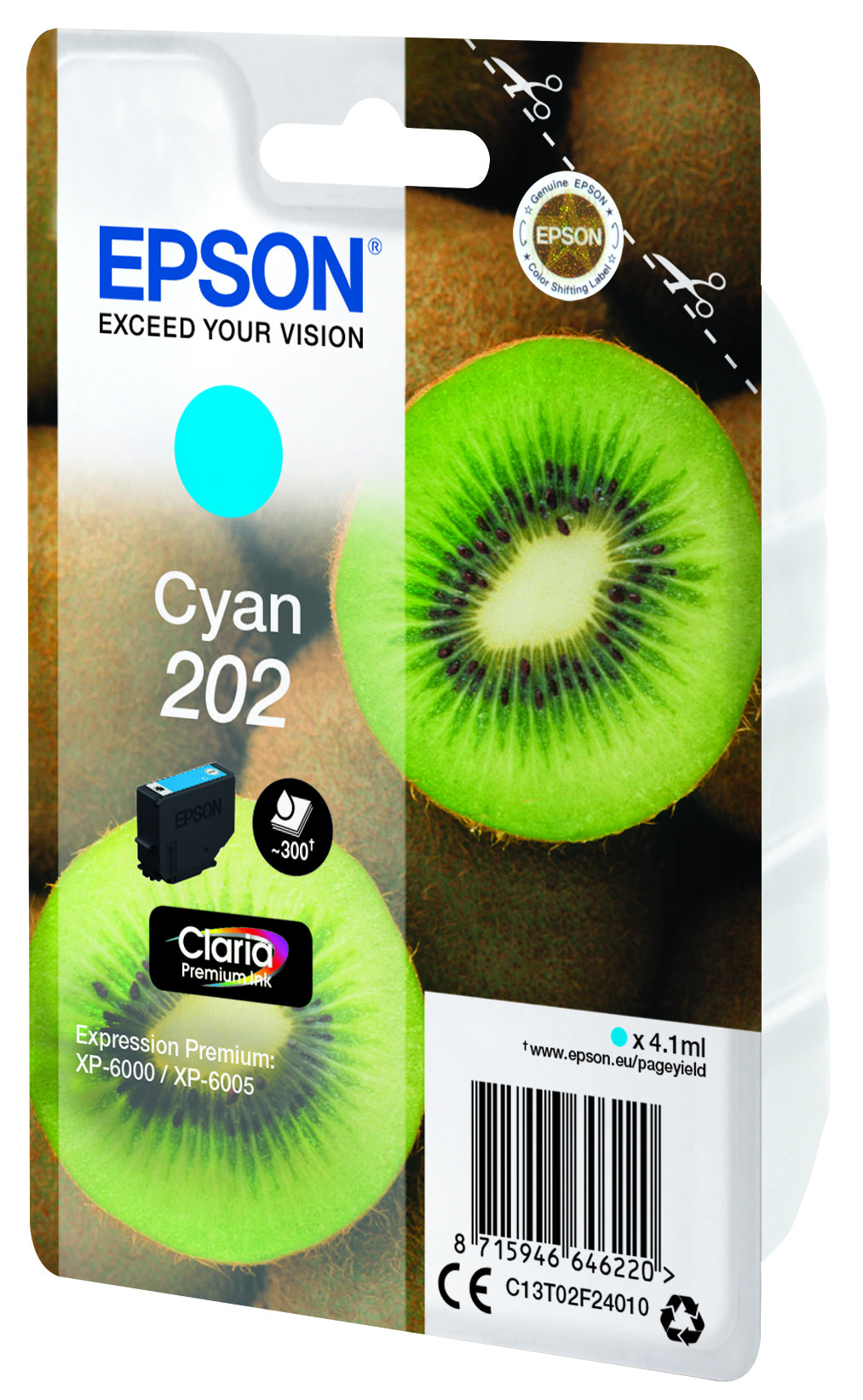 Epson 202 Cyan Tintenpatrone (Original) – 300 Seiten – für 202