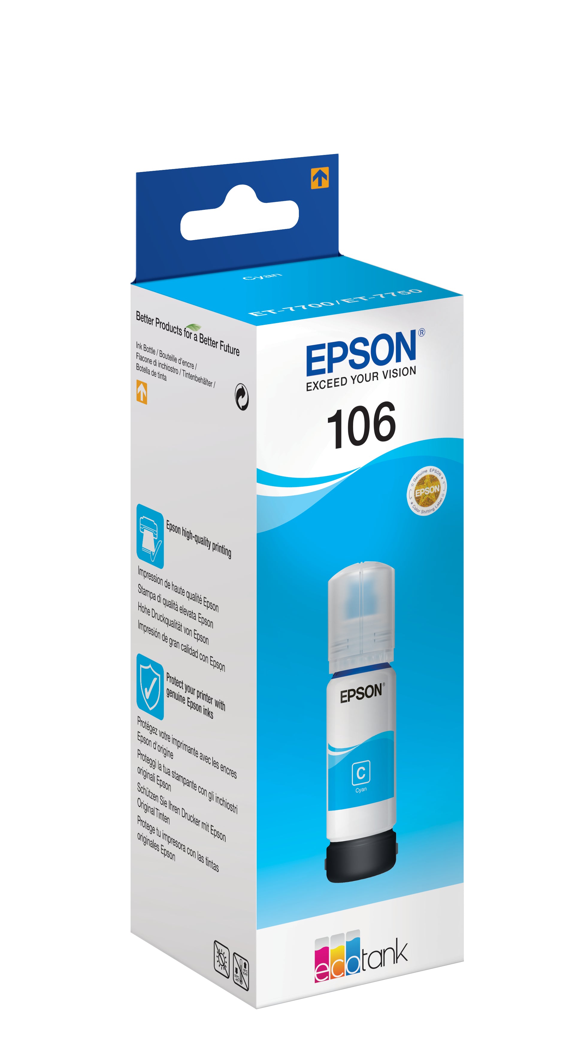 Epson 106 Cyan Tintenpatrone (Original) – 5'000 Seiten – für Epson EcoTank ET‑7750/ET‑7700 – C13T00R240