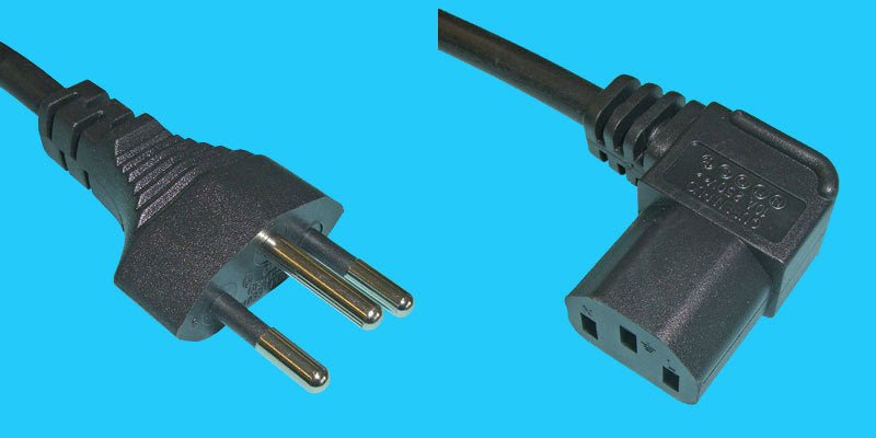 Diggelmann Netzkabel – T12–IEC C13 (gewinkelt rechts), 2 m, 250 V/10 A, schwarz
