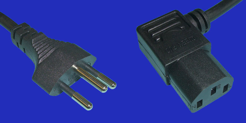 Diggelmann Netzkabel – T12–IEC C13 (gewinkelt rechts, 90°), 1 m, 10 A, schwarz