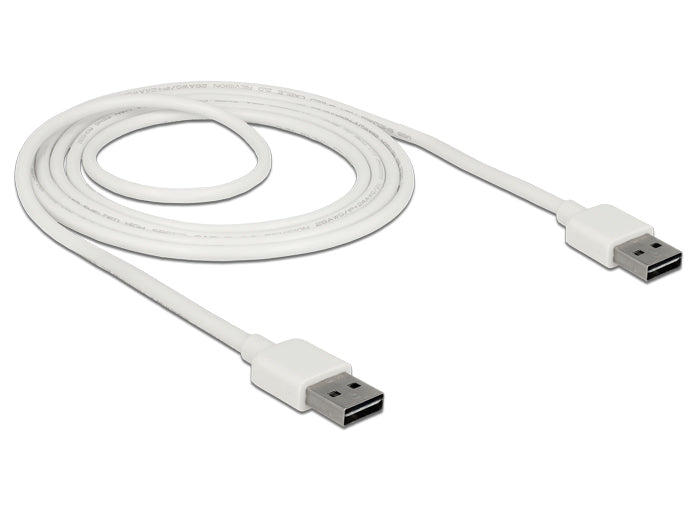 DeLOCK USB-A auf USB-A Kabel – USB 2.0 (480 Mbit/s) – 2 m – Beidseitig einsteckbar, Goldkontakte – Weiss