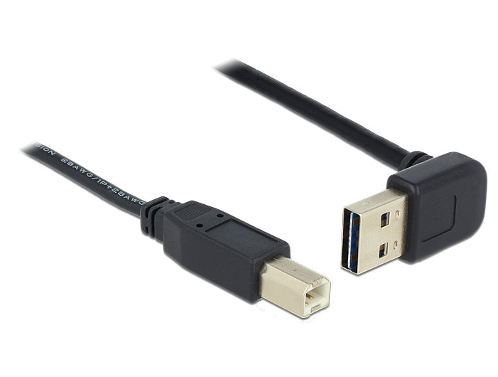 DeLOCK USB-A auf USB-B Kabel – USB 2.0 (480 Mbit/s) – 0,5 m – Abgewinkelt, Goldstecker – Schwarz