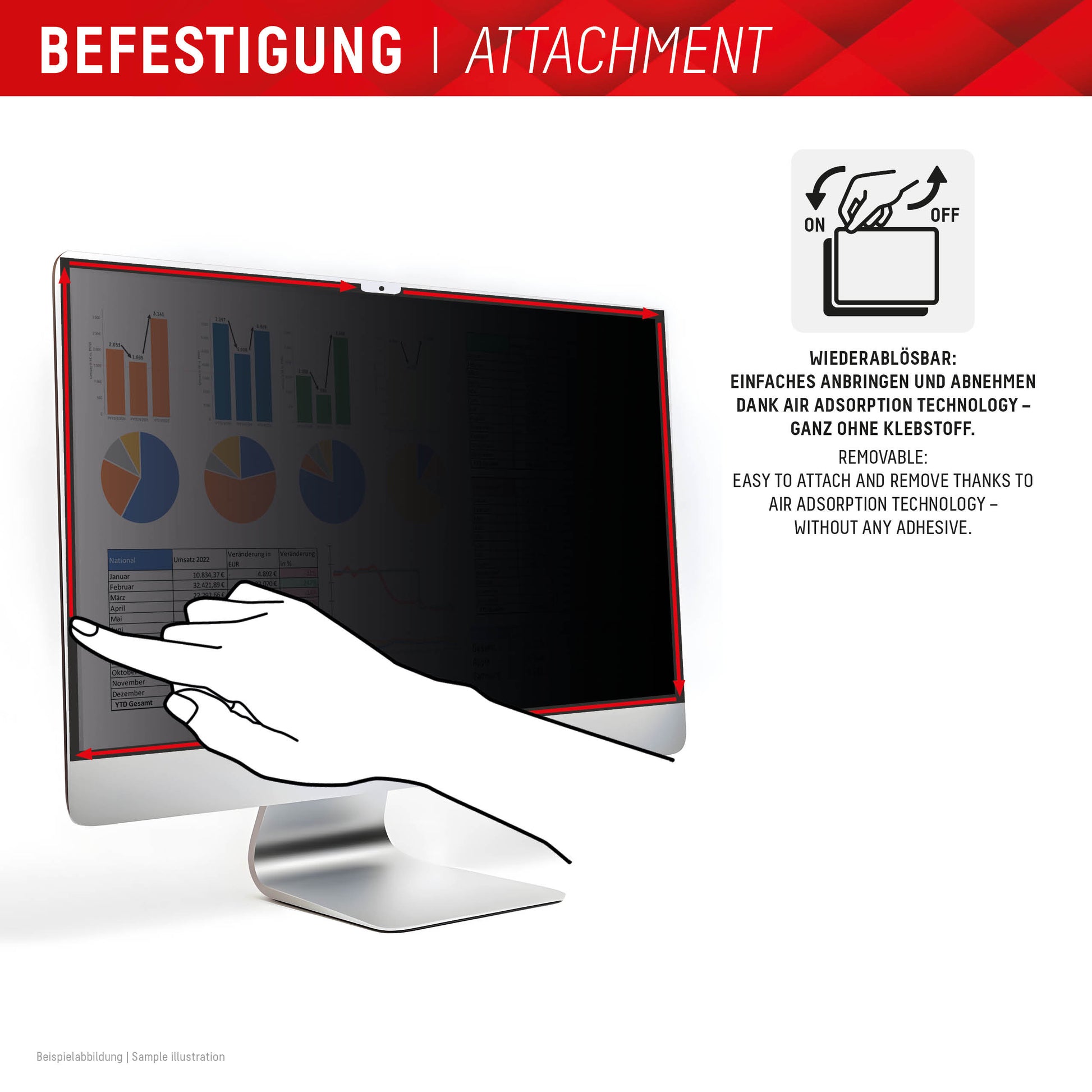 Displex Magnetischer Blickschutzfilter für Apple iMac 24" M1/M3/M4 – 545 × 318 mm, 2-Wege