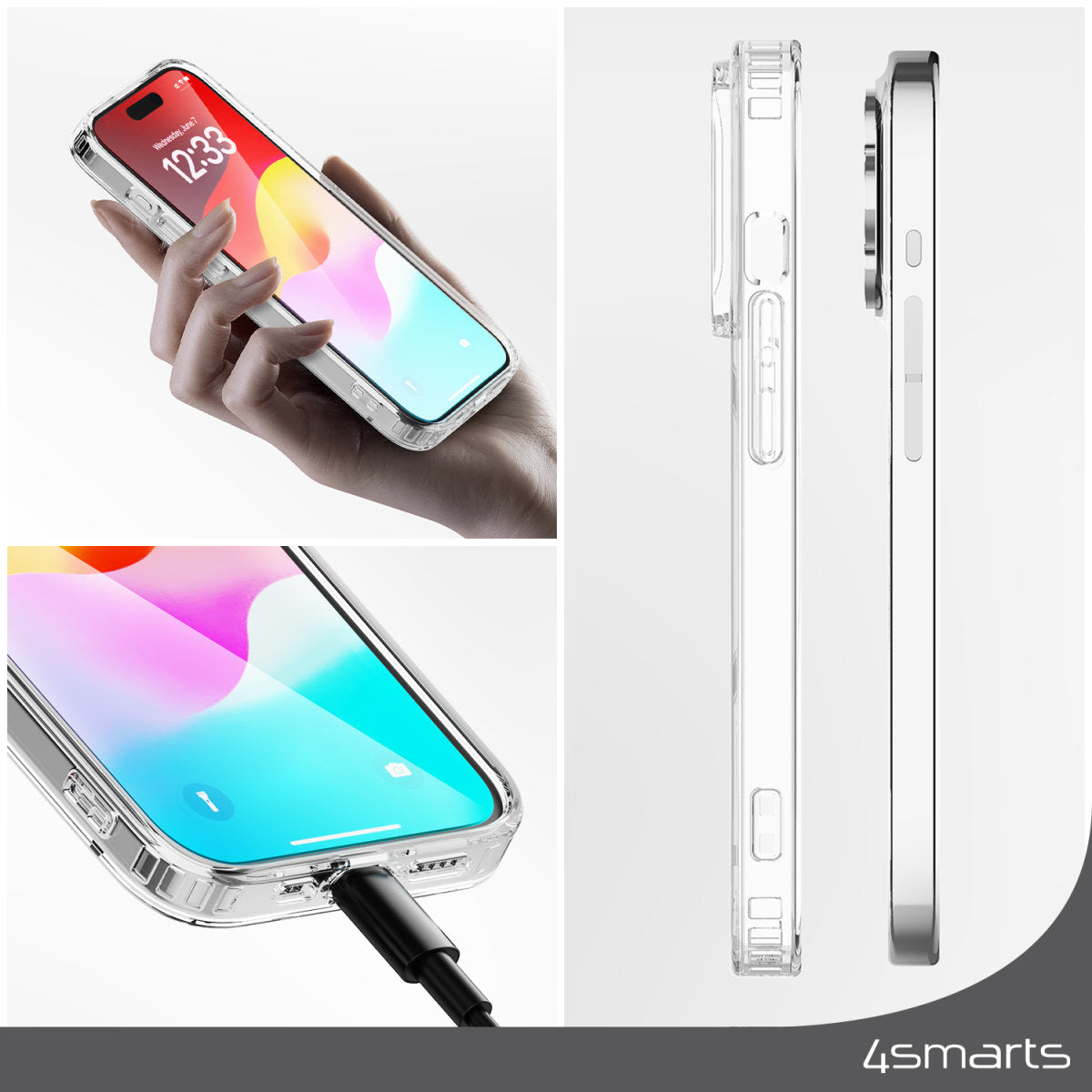 4smarts 360° Schutz Set Folio – für Apple iPhone 15, MagSafe, Glas, Transparent