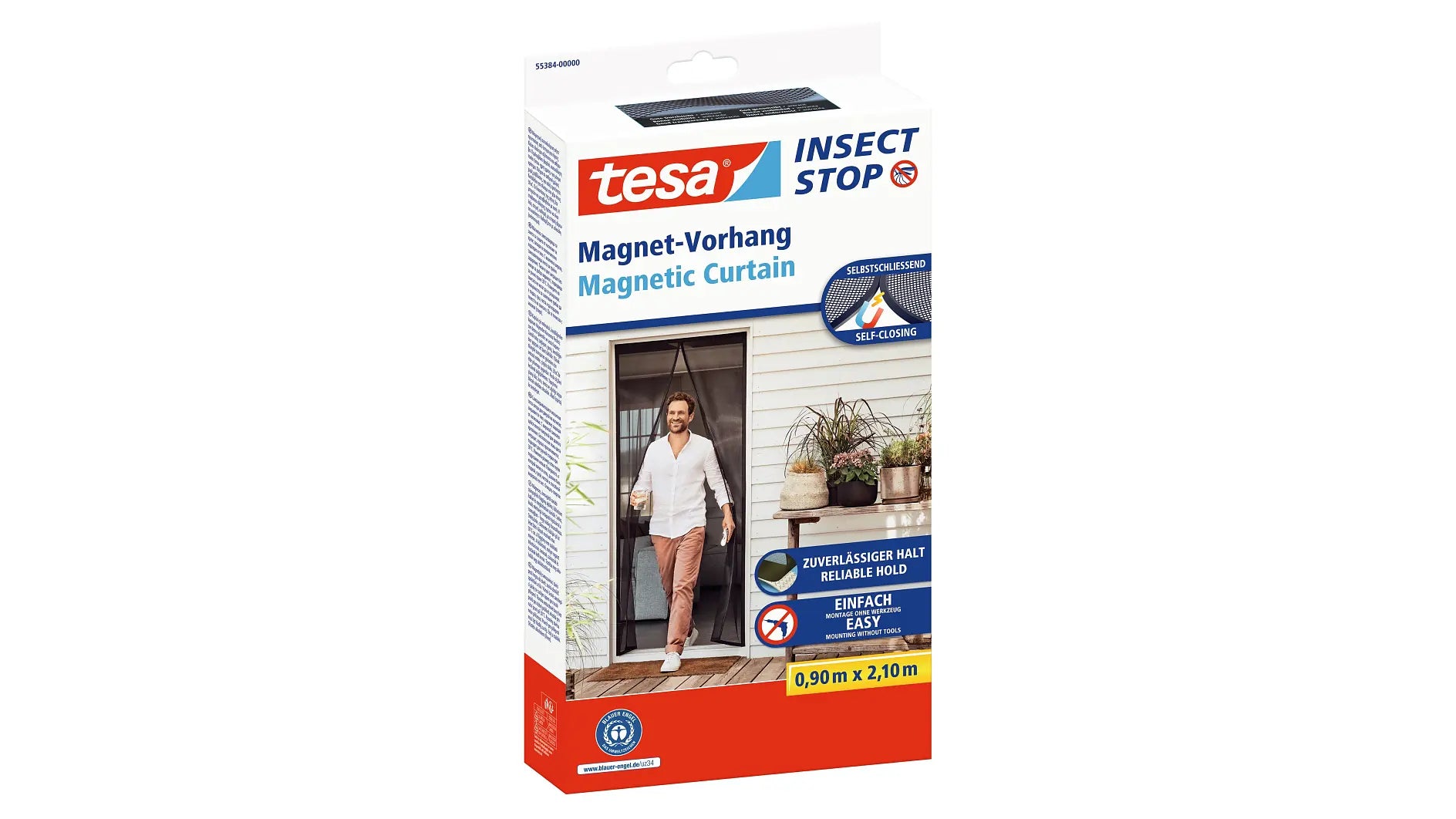 Tesa Fliegengitter Tür – 90 × 210 cm – Schwarz – Polyester – Magnetbefestigung – Für Türen