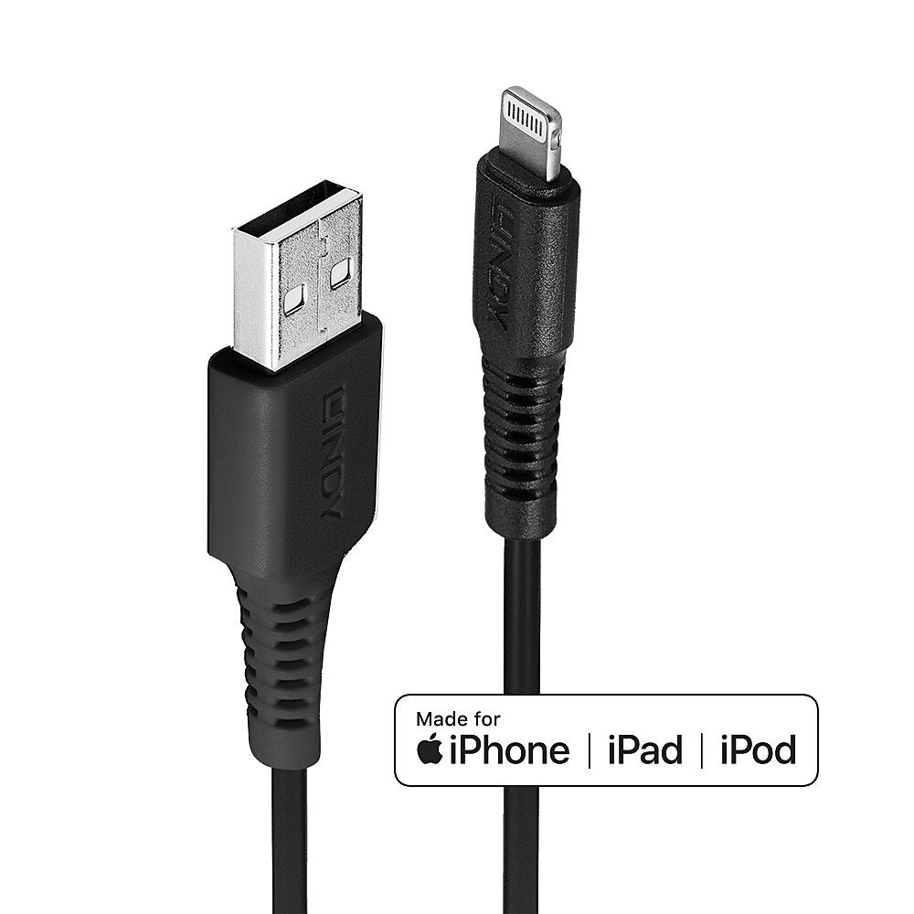 Lindy USB auf Lightning Kabel, 3 m, Schwarz – für iPhone, iPad, iPod