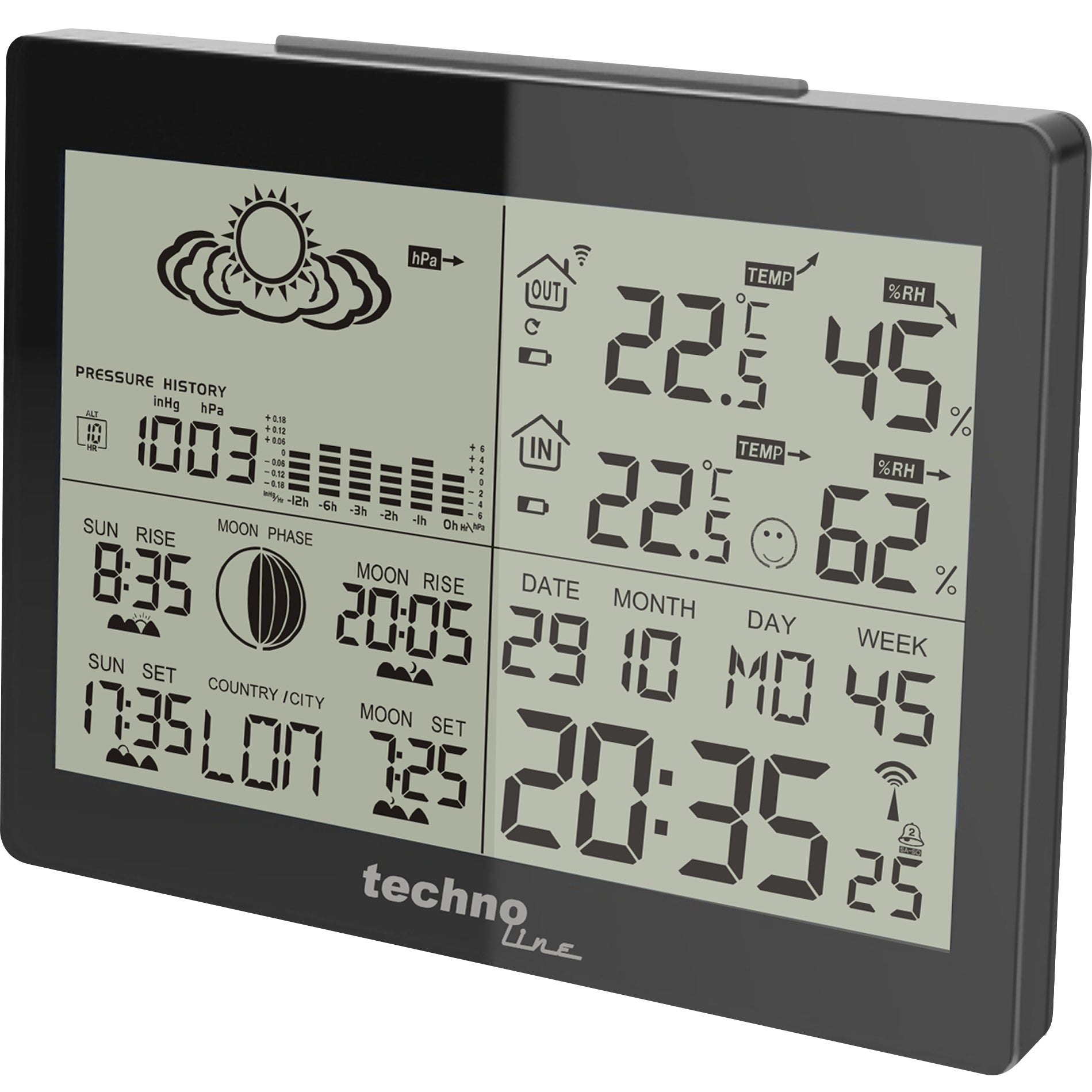 Technoline WS 6760 – Wetterstation, innen/aussen, Hygrometer & Barometer, inkl. Aussensender TX70DTH – schwarz