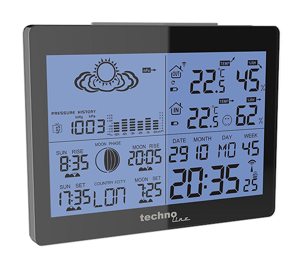 Technoline WS 6760 – Wetterstation, innen/aussen, Hygrometer & Barometer, inkl. Aussensender TX70DTH – schwarz
