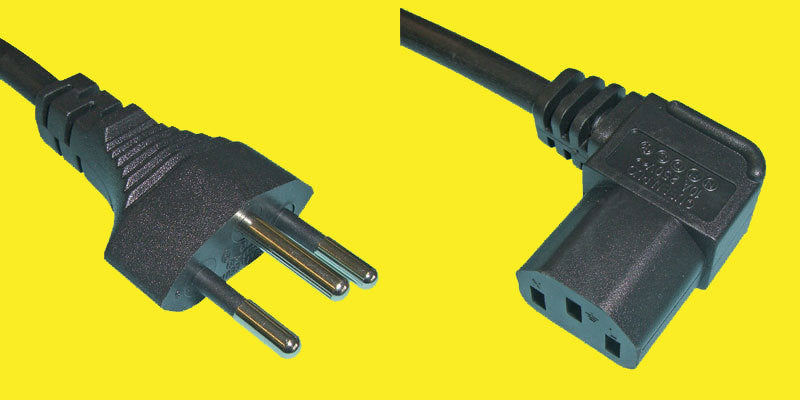 Diggelmann Netzkabel – T12–IEC C13 (gewinkelt rechts), 5 m, 10 A, schwarz
