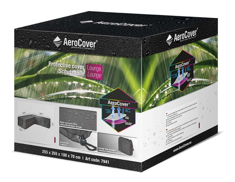AeroCover Schutzhülle L-Form – Ripstop-Polyester – Schwarz – für Lounges – 2550×2550×1000×H700 mm