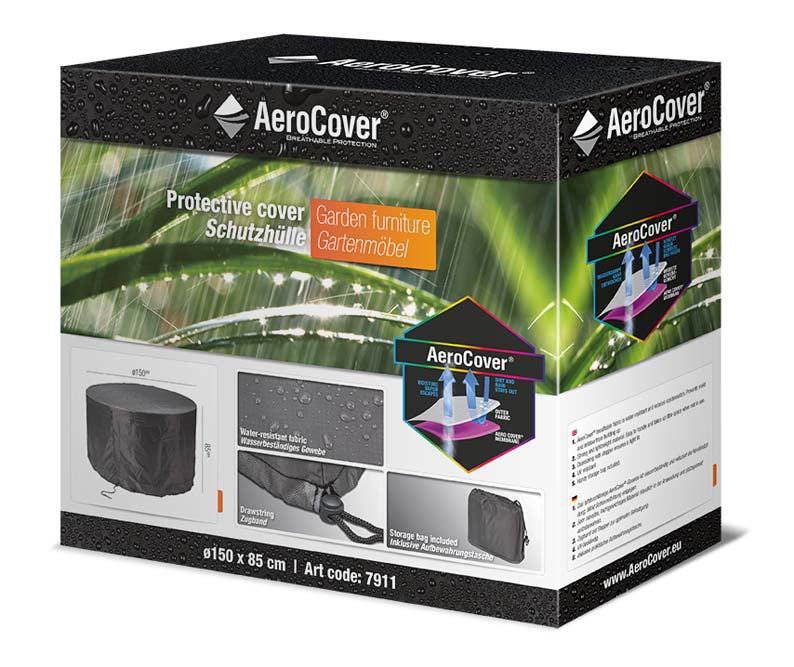 AeroCover Schutzhülle rund Ø 150 × 85 cm, schwarz, Ripstop-Polyester, wetterfest, für Sitzgruppe
