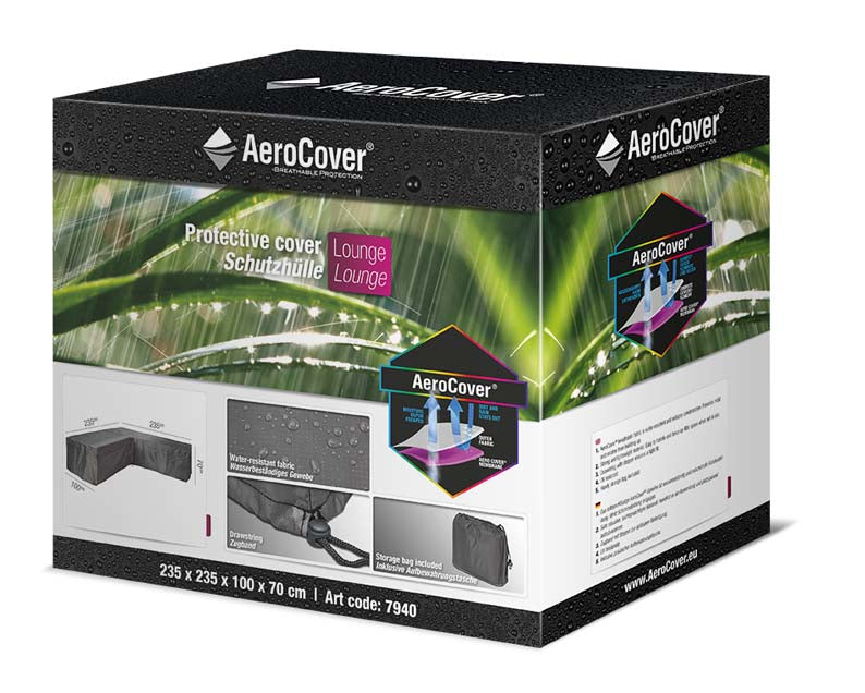 AeroCover Terrassensofaabdeckung – 235 × 235 × 100 × H70 cm, Schwarz, Ripstop-Polyester