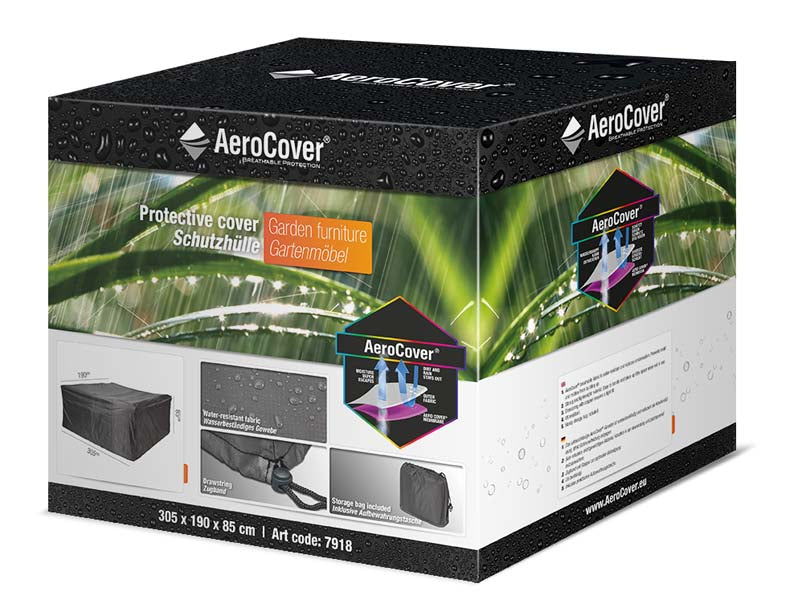 AeroCover Abdeckung für Sitzgruppe – rechteckig 305 × 190 × 85 cm, schwarz, Ripstop-Polyester, wasserfest