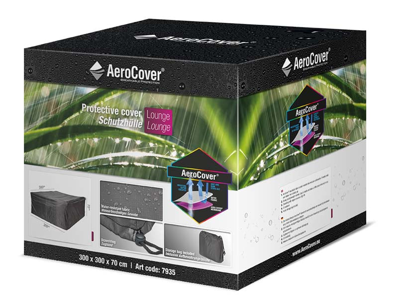 AeroCover Schutzhülle – 300 × 300 × 70 cm, schwarz, Polyester, wetterfest, atmungsaktiv, für Lounges